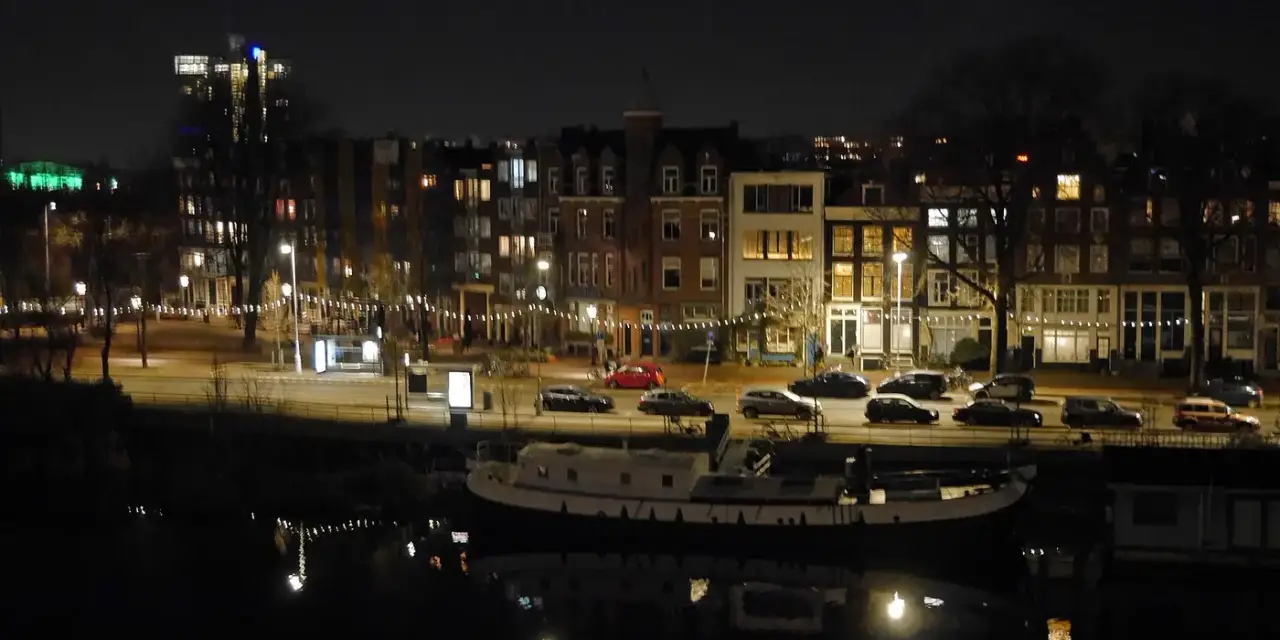 Amsterdam canal houses in the evening, the Netherlands